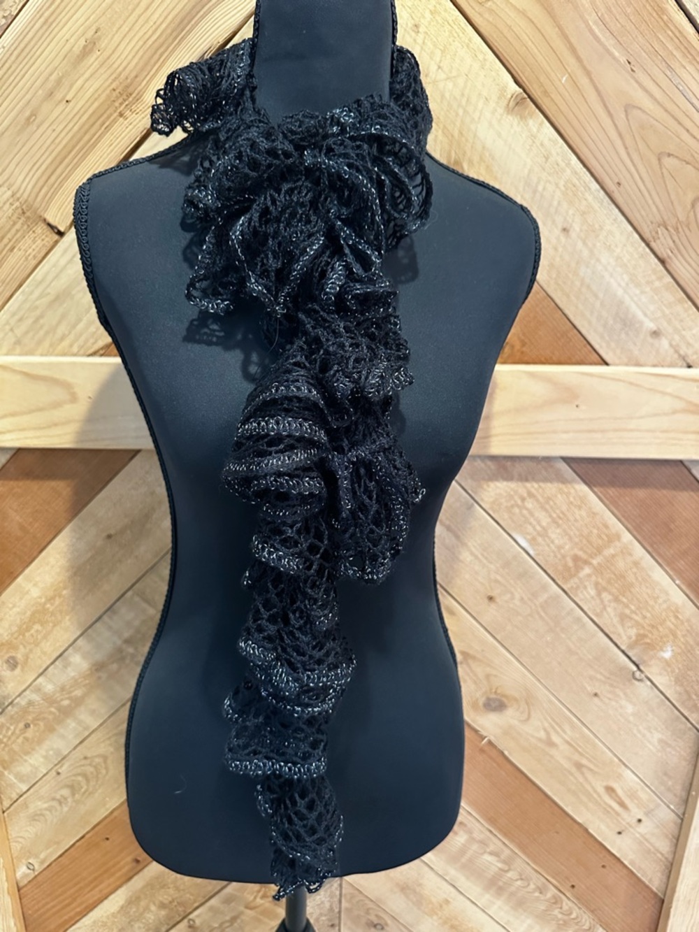 Black Ruffled Knit Scarf - Women Accessories